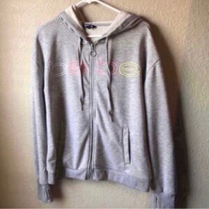 New Bebe Sport Hoodie Women’s Grey Zip Fleece Sweatshirt Casual Active Medium